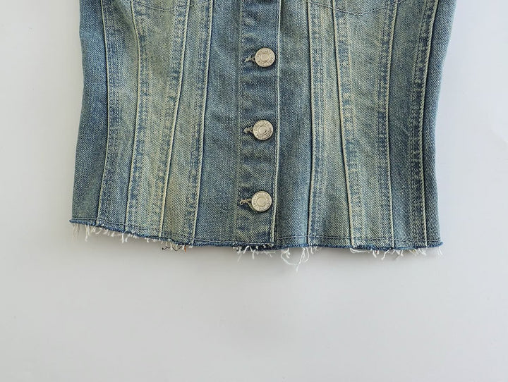 Women's Denim Short Vest Top-Blouses & Shirts-Zishirts