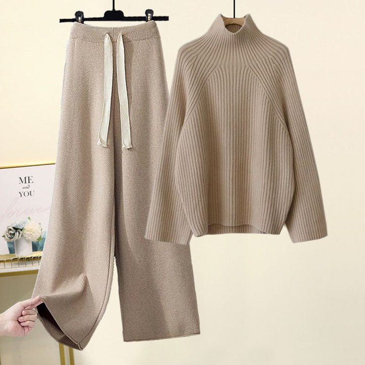 Thickened Coarse Yarn Knitwear Wide Leg Pants Two-piece Set-Women's Outerwear 2023-Zishirts