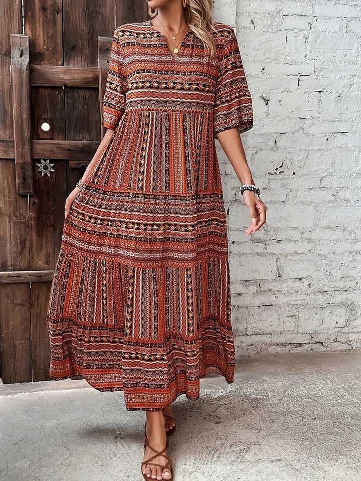 Retro Loose Mixed Color Half Sleeve Dress-Lady Dresses-Zishirts