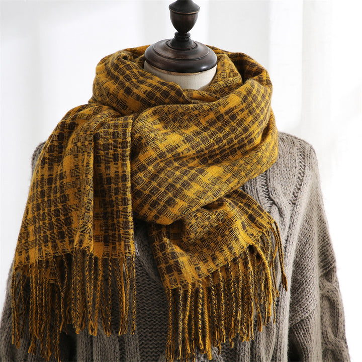 Women's New Thickened Warm Tassel Plaid Cashmere Scarves-Scarves & Wraps-Zishirts