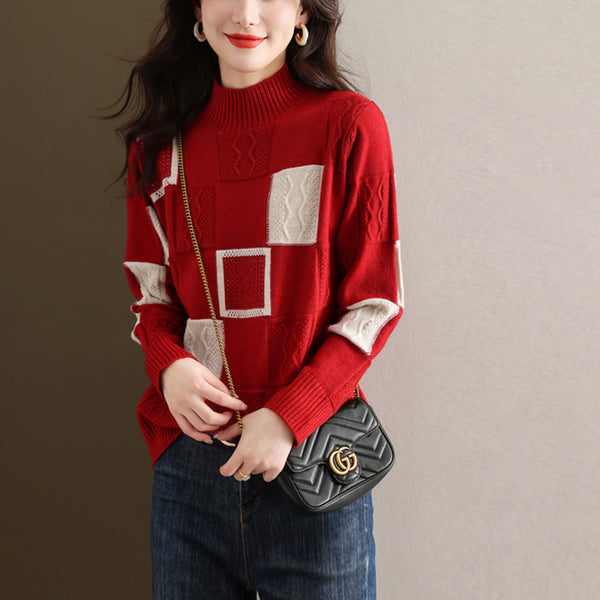 Autumn And Winter Extra Large Size Mock Neck Sweater Women's Loose-Sweaters-Zishirts