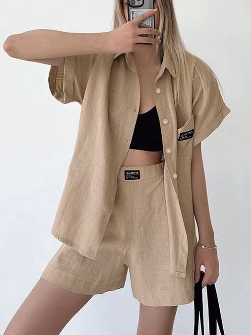 Women's Fashion Casual Short-sleeved Shirt Shorts Suit-Suits & Sets-Zishirts