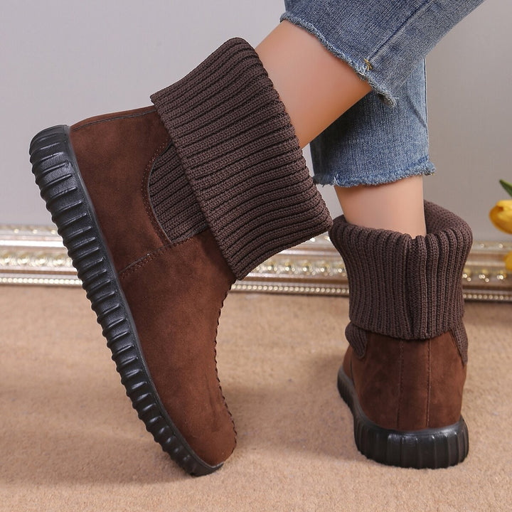 Flat Ankle Boots With Reversible Knitted Design Winter Fashion Comfortable Snow Boot For Women Shoes-Womens Footwear-Zishirts