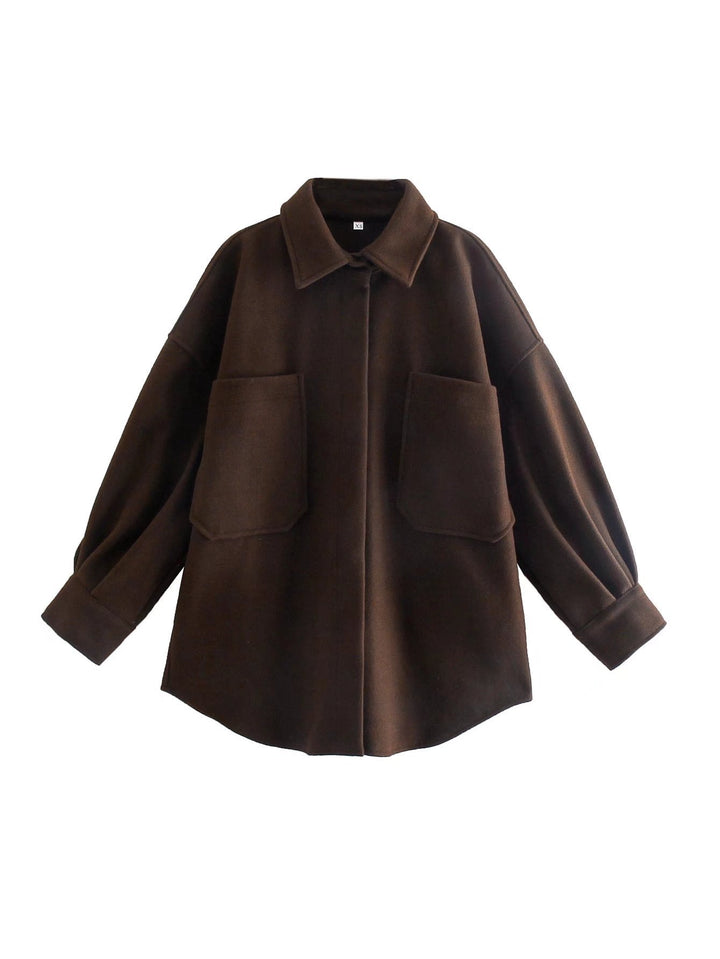 Vintage Woolen Shirt Top Spring Winter New Loose Profile Shirt Coat-Women's Outerwear 2023-Zishirts