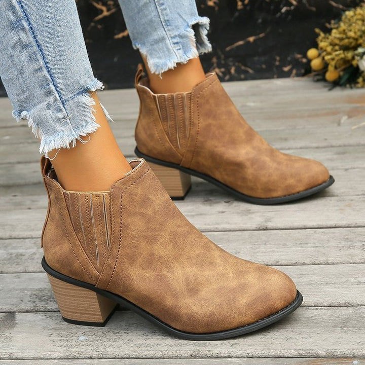 European And American Plus Size Pointed Chunky Heel Martin Boots Women-Womens Footwear-Zishirts