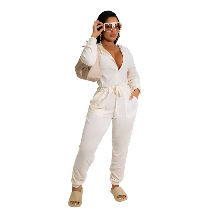 Fashion Home Casual Straight-leg Velvet Jumpsuit Suit-Suits & Sets-Zishirts