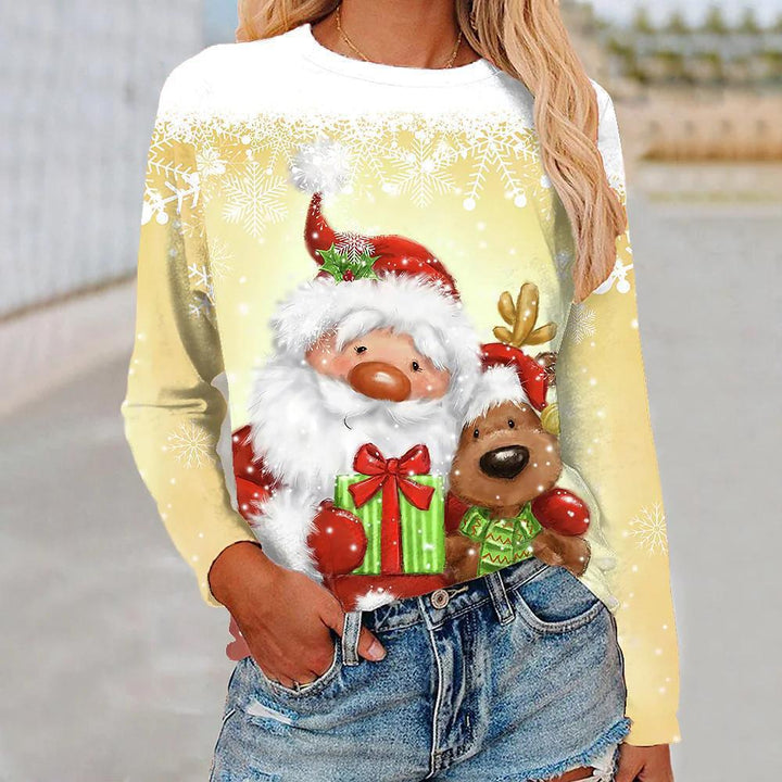 3d Digital Printing Christmas Women's Long-sleeved T-shirt Round Neck-Women's Outerwear 2023-Zishirts