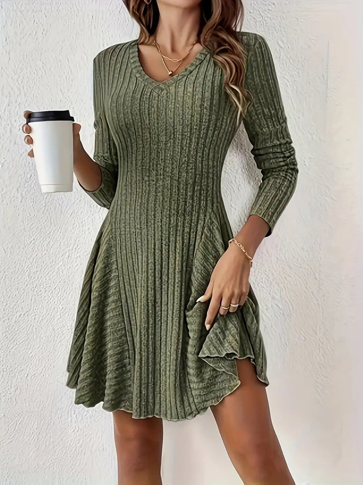 Women's Fashion French Knitted V-neck Dress-Lady Dresses-Zishirts