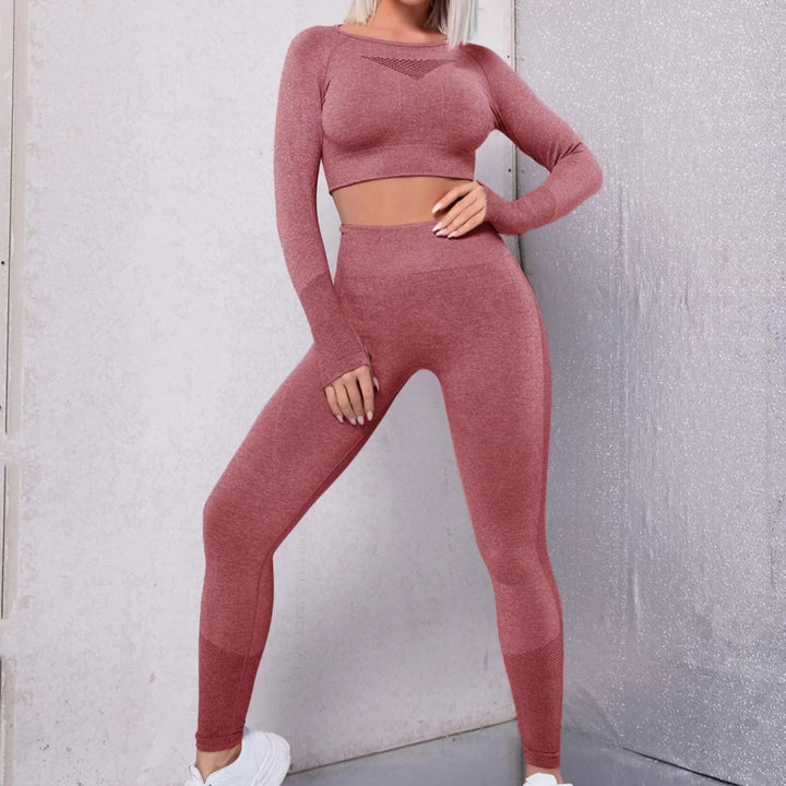 Yoga Outdoor Base Fitness Peach Hip Hollow-out Tight Long Sleeve Trousers Sports Two-piece Suit-Women's Outerwear 2023-Zishirts