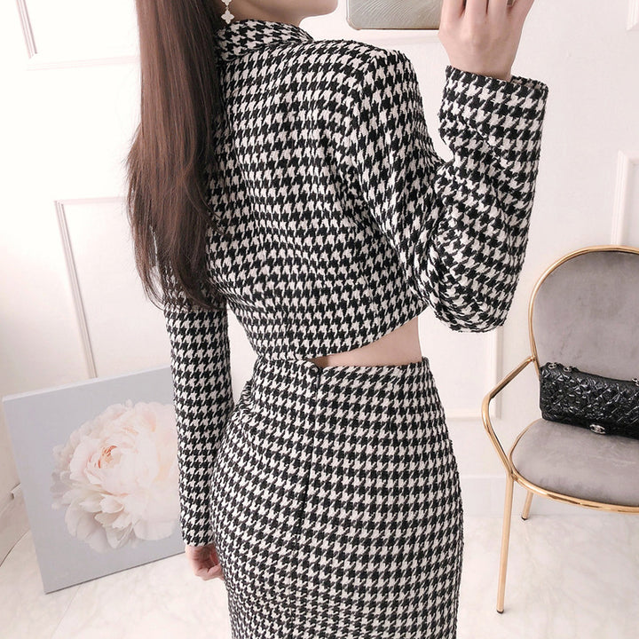 Slim Fit Houndstooth Coat Women-Suits & Sets-Zishirts