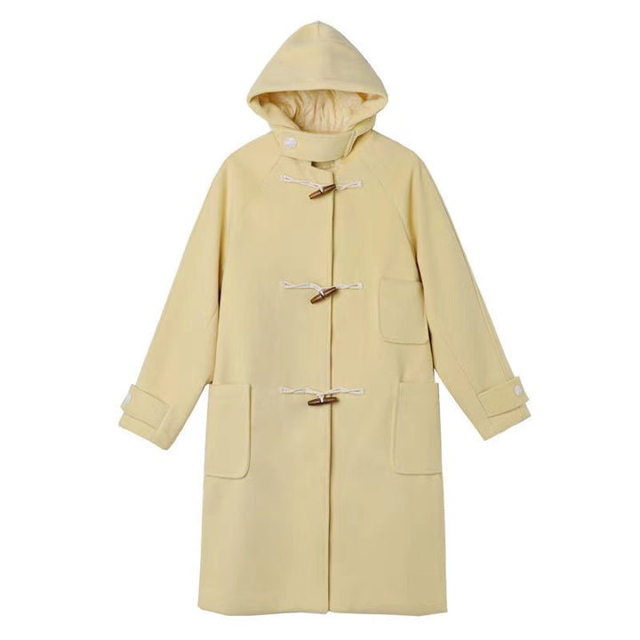 Women's Yellow Oxhorn Button Wool Coat-Jackets-Zishirts