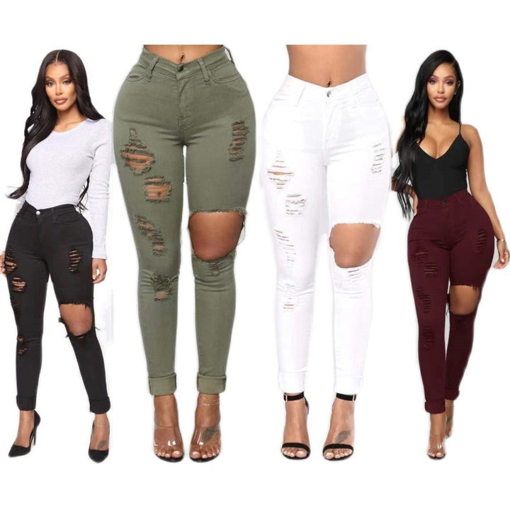 Women's Casual Knee Ripped Jeans-Woman Jeans-Zishirts