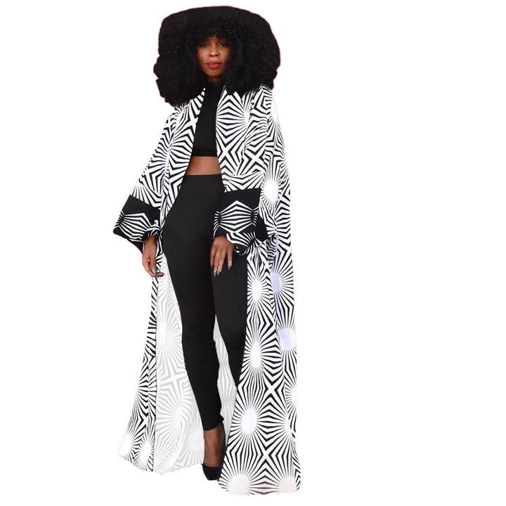 Fashion Temperament Plus Size All-matching Long Loose Printed Cardigan Jacket-Jackets-Zishirts