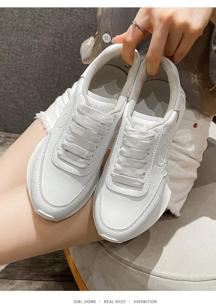 Leather Sports Casual Shoes White Shoes Four Seasons Raise The Bottom Dad Shoes-Womens Footwear-Zishirts