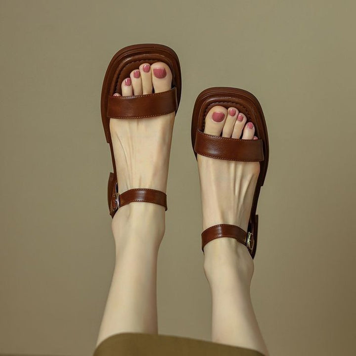 Elegant Chunky Heel Ankle Strap Roman Sandals-Womens Footwear-Zishirts