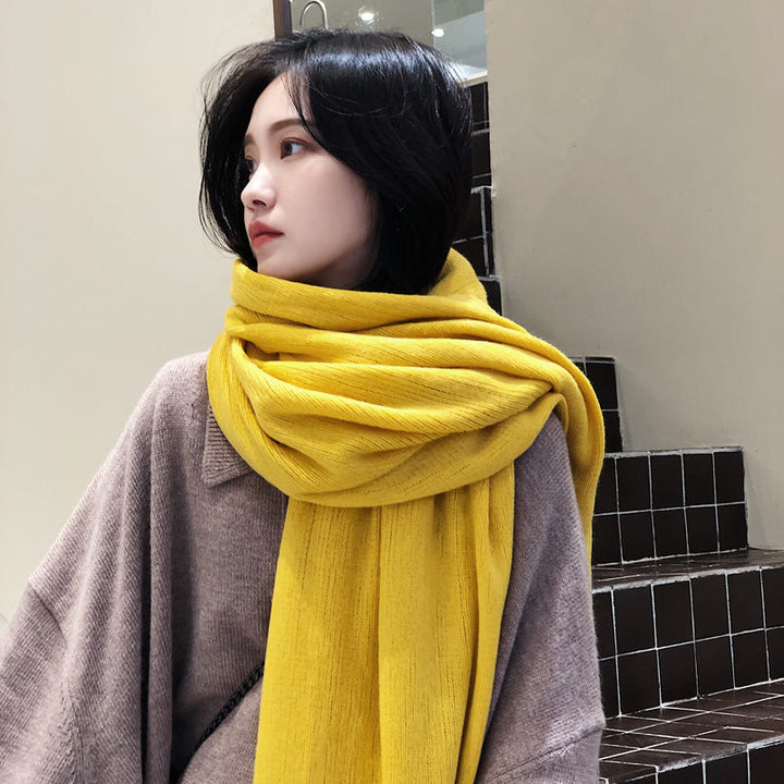 Pure Color Knitted Wool Net Red Scarf Women Autumn And Winter Thicken Warm-Scarves & Wraps-Zishirts