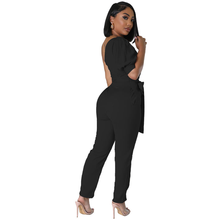 Fashion One Shoulder High Waist Slim Tapered Women's Jumpsuit-Suits & Sets-Zishirts