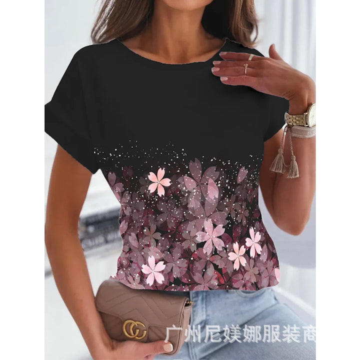 Printed V-neck Flare Sleeve T-shirt-Blouses & Shirts-Zishirts