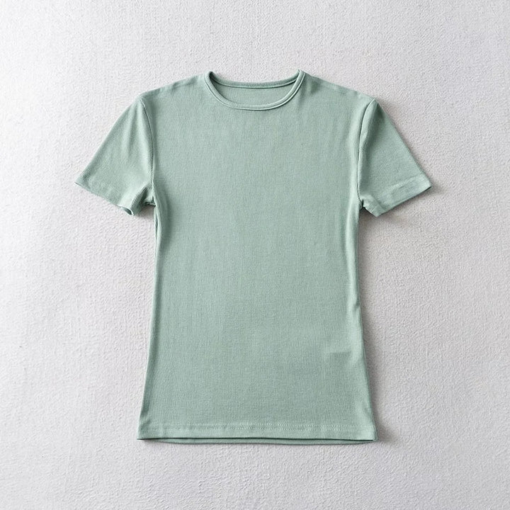 Women's Solid Color Round Neck Pullover Short Sleeve T-shirt-Womens 2024 March-Zishirts