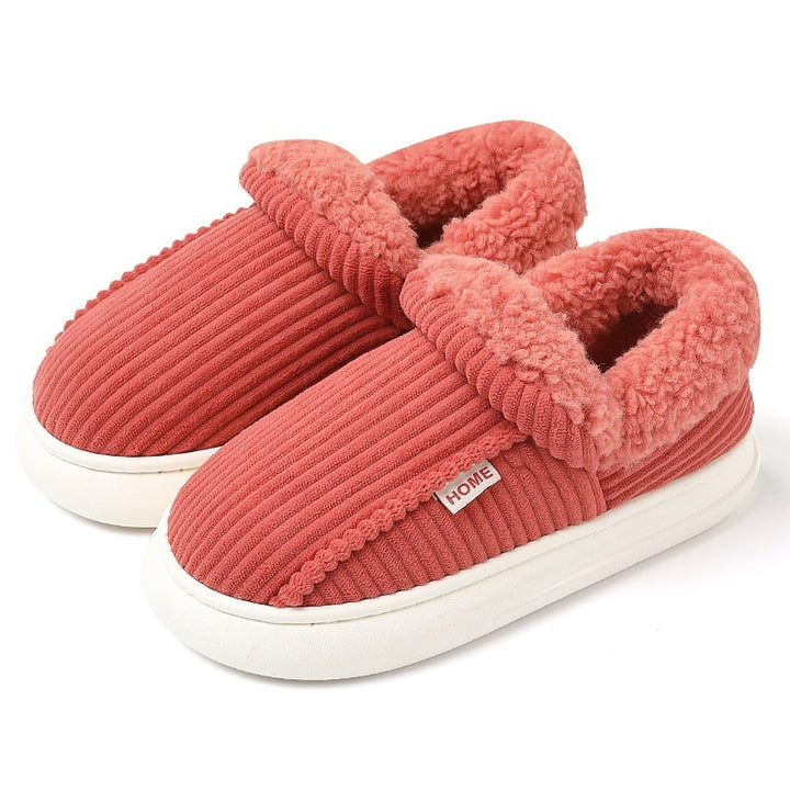 Ankle Wrap Cotton Slippers Winter Women's Plus Size Thickened Fleece-lined Warm Slugged Bottom-Womens Footwear-Zishirts