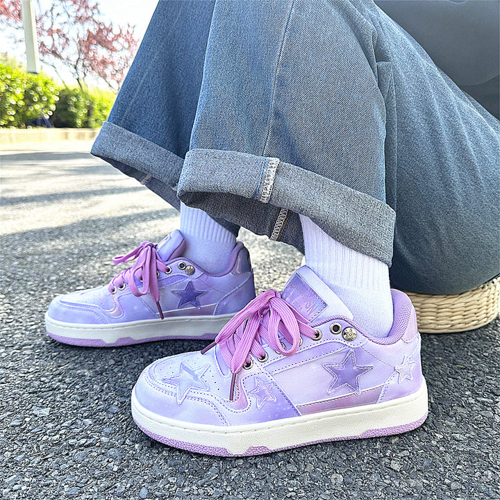 Female Ins Super Hot Low Top Starry Sky Purple Skateboard Shoes-Womens Footwear-Zishirts