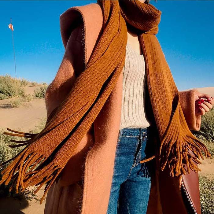 Thickened Warm Long Solid Color Tassel Knitted Wool Scarf-Scarves & Wraps-Zishirts