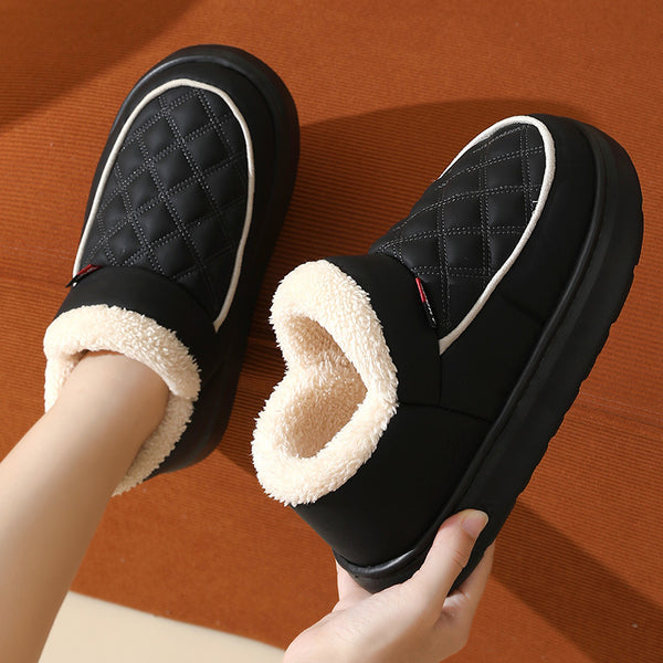 Winter Plush Cotton Shoes Warm Thick-bottom Waterproof Home Slippers All-match Indoor Outdoor Garden Shoes For Women-Womens Footwear-Zishirts