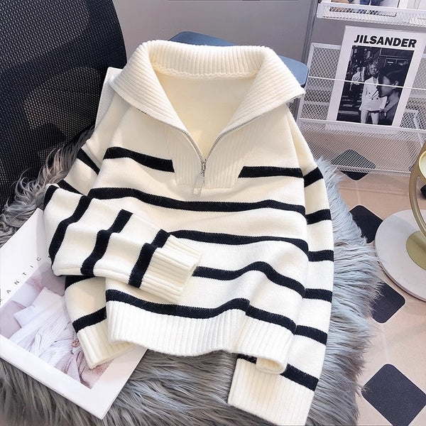 Striped Bottom Shirt, Short, Loose, And High-end For Outerwear-Women's Outerwear 2023-Zishirts