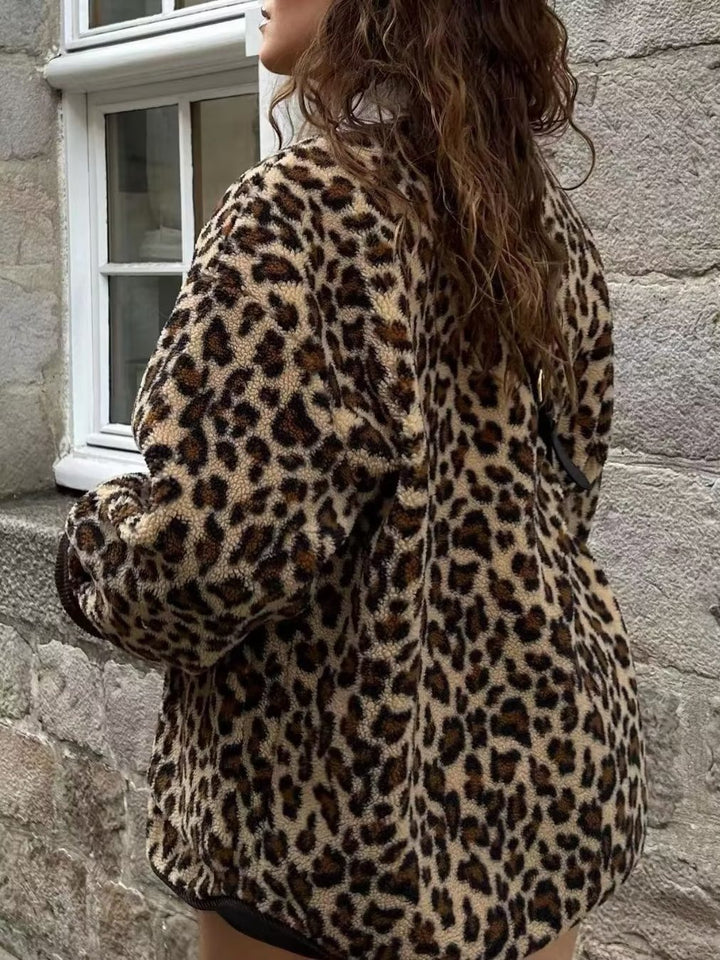 Women's Winter Leopard Print Casual Loose Jacket-Jackets-Zishirts