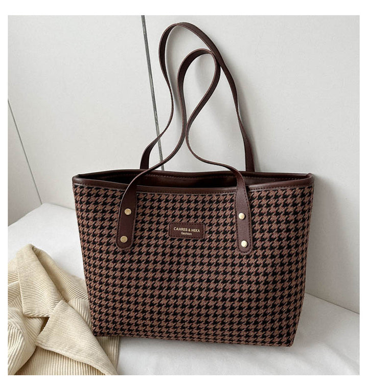 Houndstooth Shoulder Bag Winter Fashion Commuting Handbags WOmen Large Capacity Totes Casual Shopping Bag-Women's Bags-Zishirts