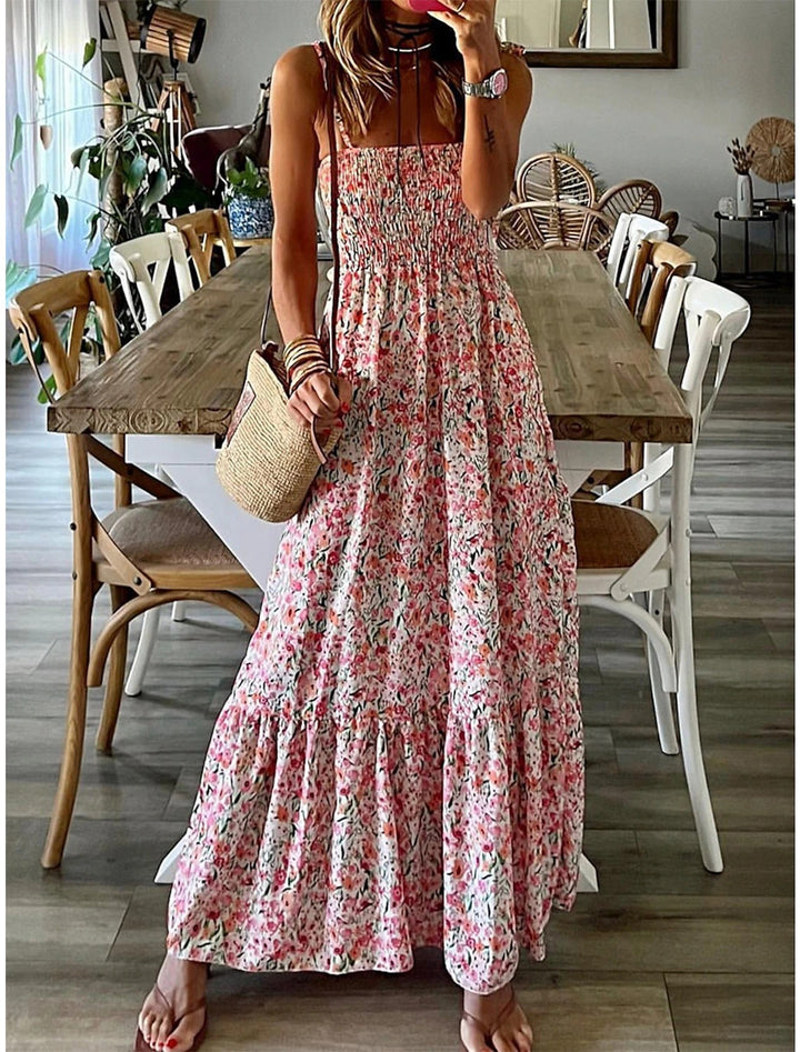 Spring And Summer Women's Printed Sling Swing Dress-Womens 2024 March-Zishirts