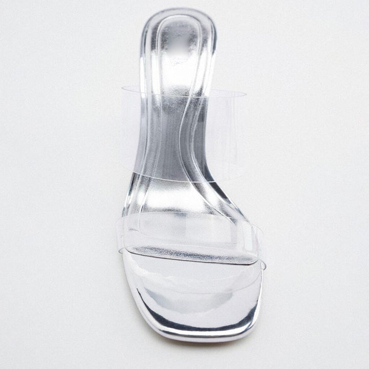 Women's Silver Transparent Crystal High Heels-Womens Footwear-Zishirts