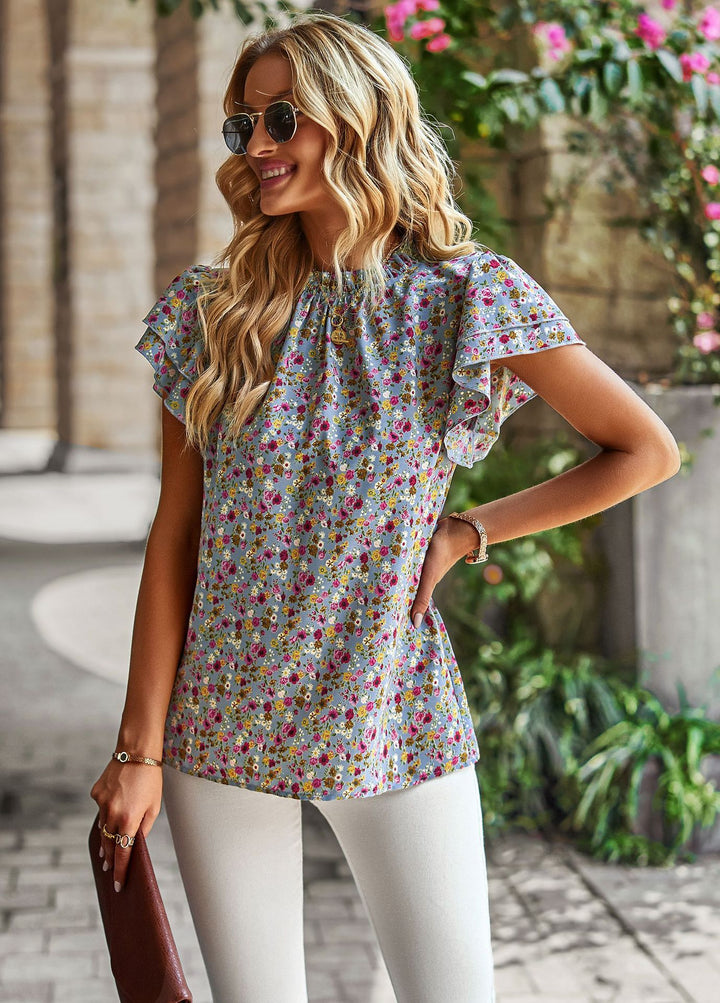 Women's Loose Casual Top Floral Round Neck Shirt-Blouses & Shirts-Zishirts