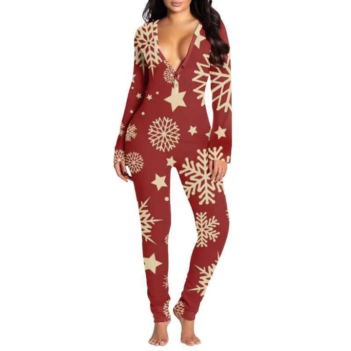 Printed Button Tight Jumpsuit For Women-Women's Outerwear 2023-Zishirts