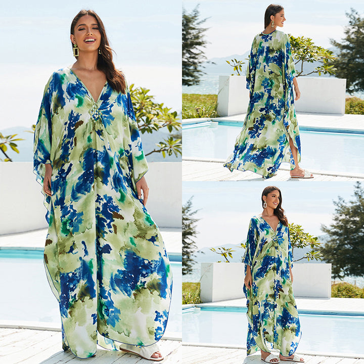 Cotton Beach Cover-up Vacation Sun Protection Long Dress-Womens 2024 March-Zishirts