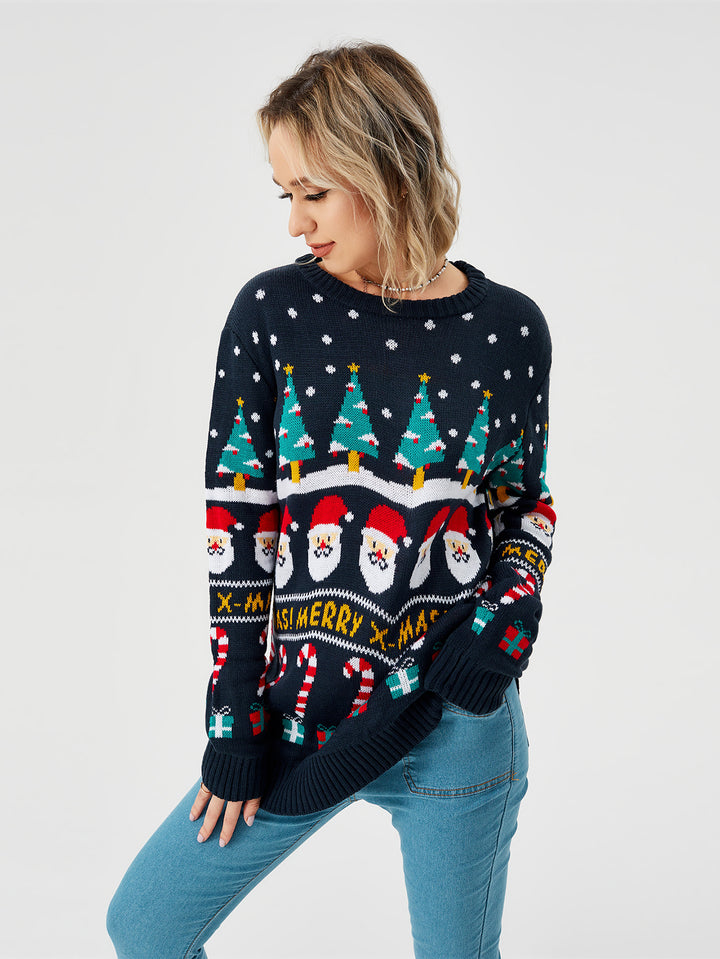 Women's Christmas Sweater Pullover Knitted Jumper Long Sleeve Crew Neck Sweater Shirt-Sweaters-Zishirts