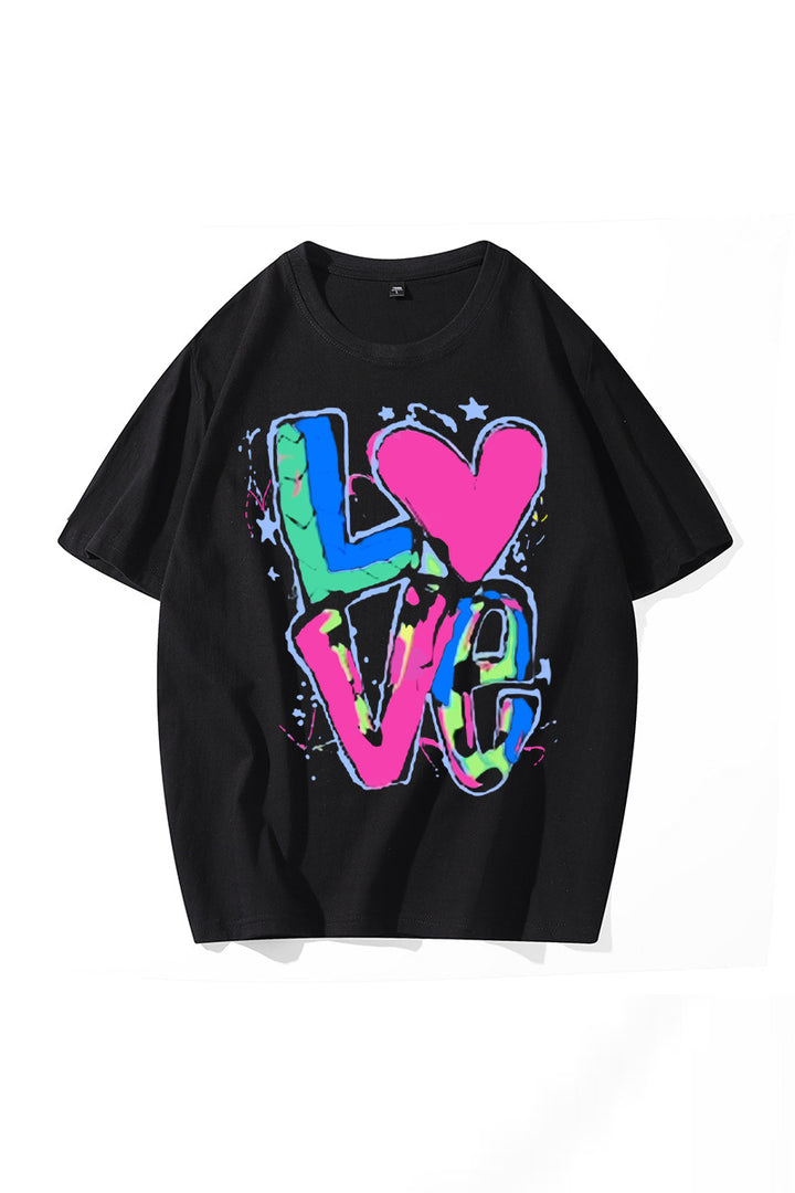 Women's Printed Letter Crew Neck T-shirt-Blouses & Shirts-Zishirts