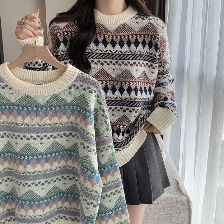 Soft Glutinous Ancient Pullover Knitted Long Sleeve Sweater-Women's Outerwear 2023-Zishirts