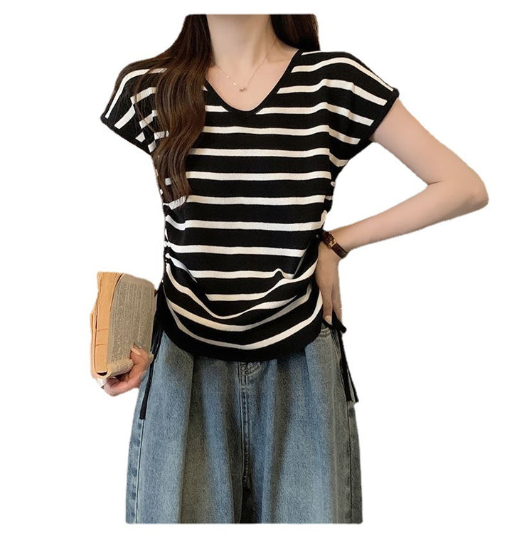 Summer Thin Striped Slim-fit All-matching Short Top For Women-Sweaters-Zishirts