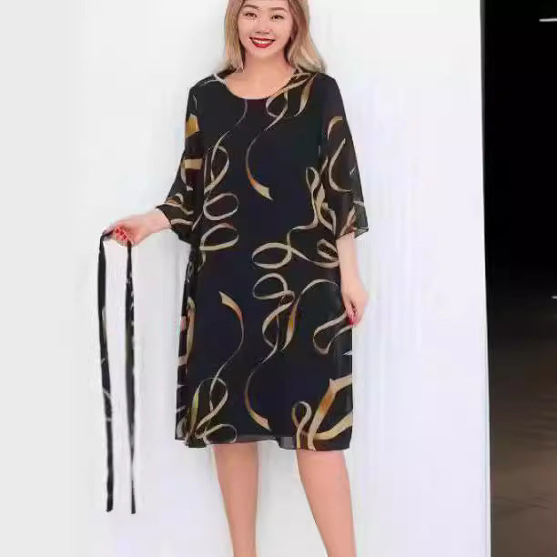 Medium Long Sleeve Loose Slim Fit Plus Size Printed Casual Dress Women-Lady Dresses-Zishirts