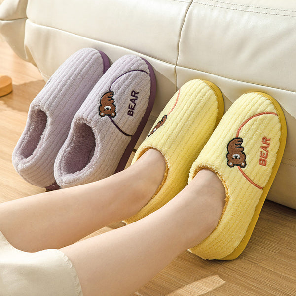 Women's Bear Fuzzy Slippers Casual Non Slip Household Walking Shoes For Home Winter-Womens Footwear-Zishirts