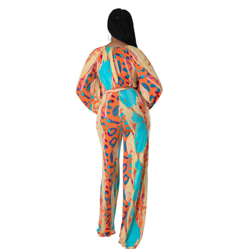 Casual Straight-leg Printing Romper Jumpsuit-Suits & Sets-Zishirts