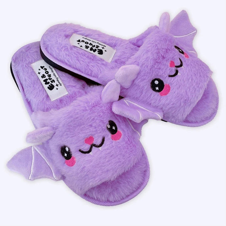 Halloween Shoes Cute Bat Slippers With Wings Winter Warm Home Slippers Women Men-Womens Footwear-Zishirts