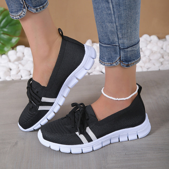 Casual Lace-up Mesh Shoes Preppy Flats Walking Running Sports Shoes Sneakers For Women-Womens Footwear-Zishirts