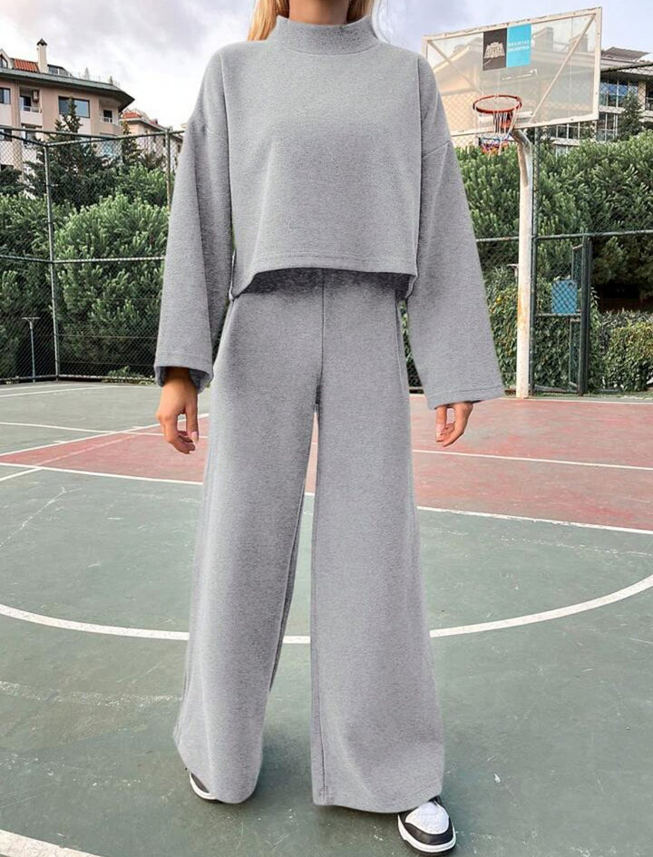 Casual Laid-back Style Knitted Long-sleeved Top Loose Comfortable Trousers Suit-Suits & Sets-Zishirts