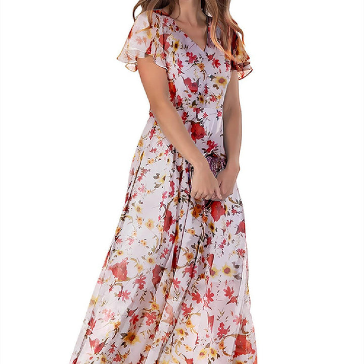 Women's Short Sleeve Printed Chiffon Dress-Lady Dresses-Zishirts