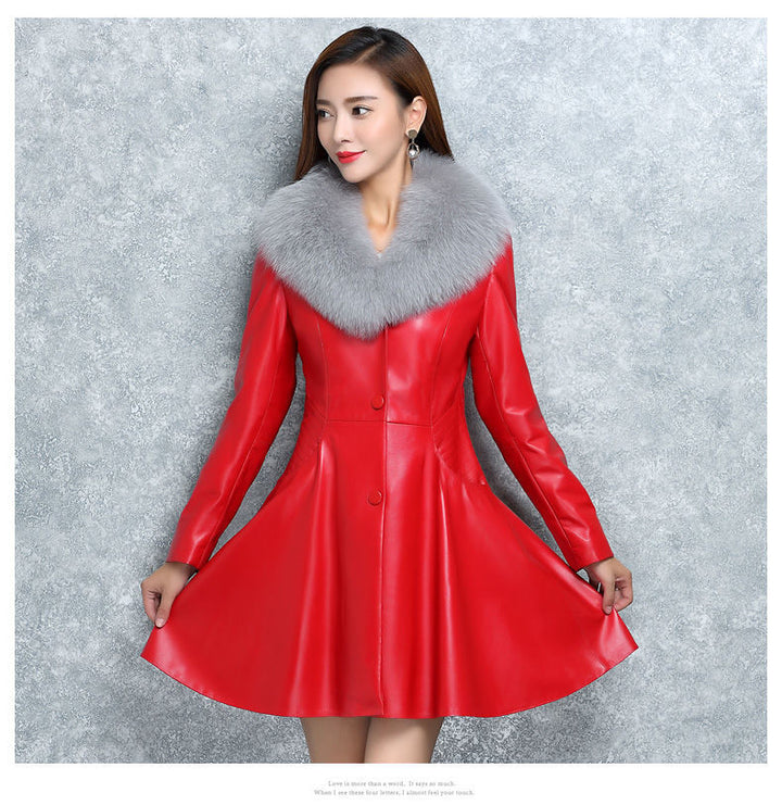 Women's Faux Fox Fur Collar Fur Coat-Jackets-Zishirts