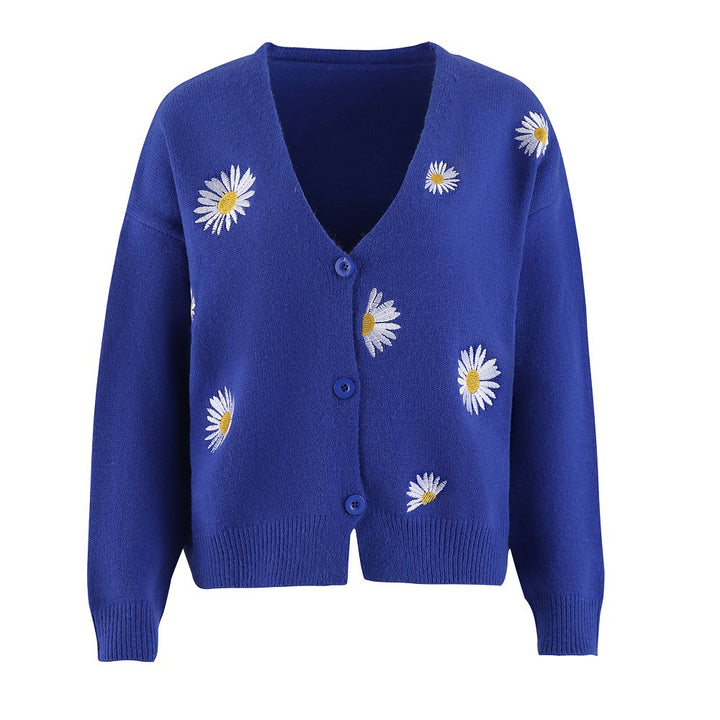 Women's Single Breasted Sweater Chrysanthemum Embroidered Cardigans Coat Clothes-Sweaters-Zishirts