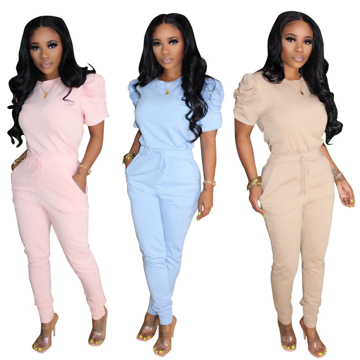 Women's Fashion Casual Solid Color Short Sleeve Pants Two-piece Set-Women's Outerwear 2023-Zishirts