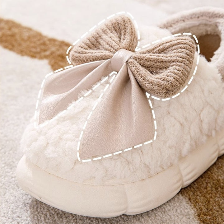 Big Bow-knot Fluffy Slippers Winter Warm Covered Heel Cotton Shoes Fashion Thick-soled Platform Slippers Indoor And Outdoor Garden Walking Shoes-Womens Footwear-Zishirts